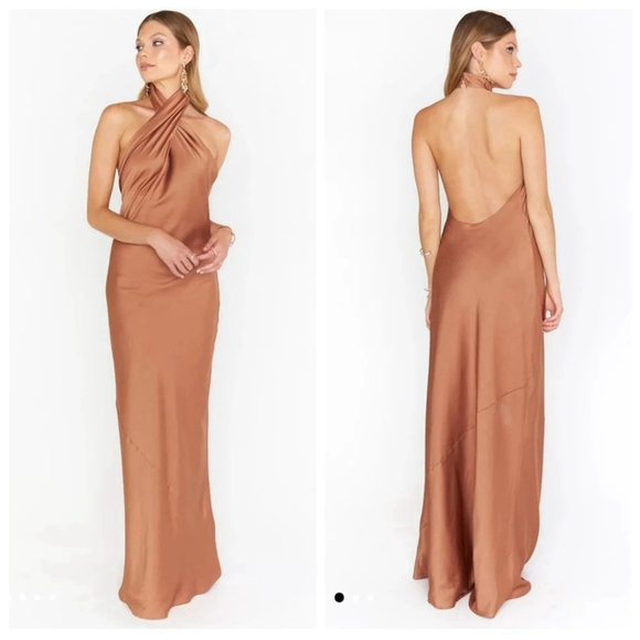 NWOT Show Me Your MuMu Jasmine Halter Maxi Dress in Copper Luxe Satin sz XXL - Picture 1 of 11